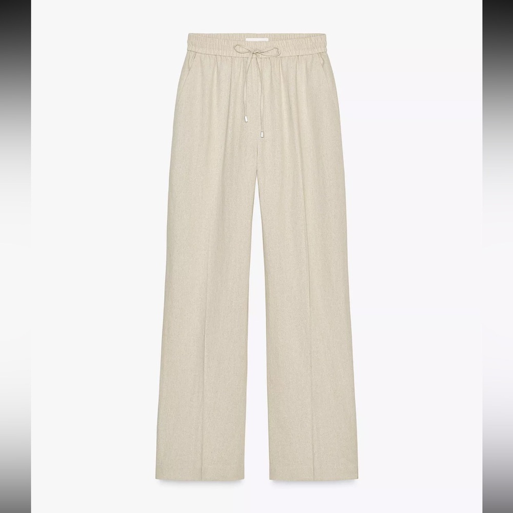Zara Linen Drawstring Pants in Beige